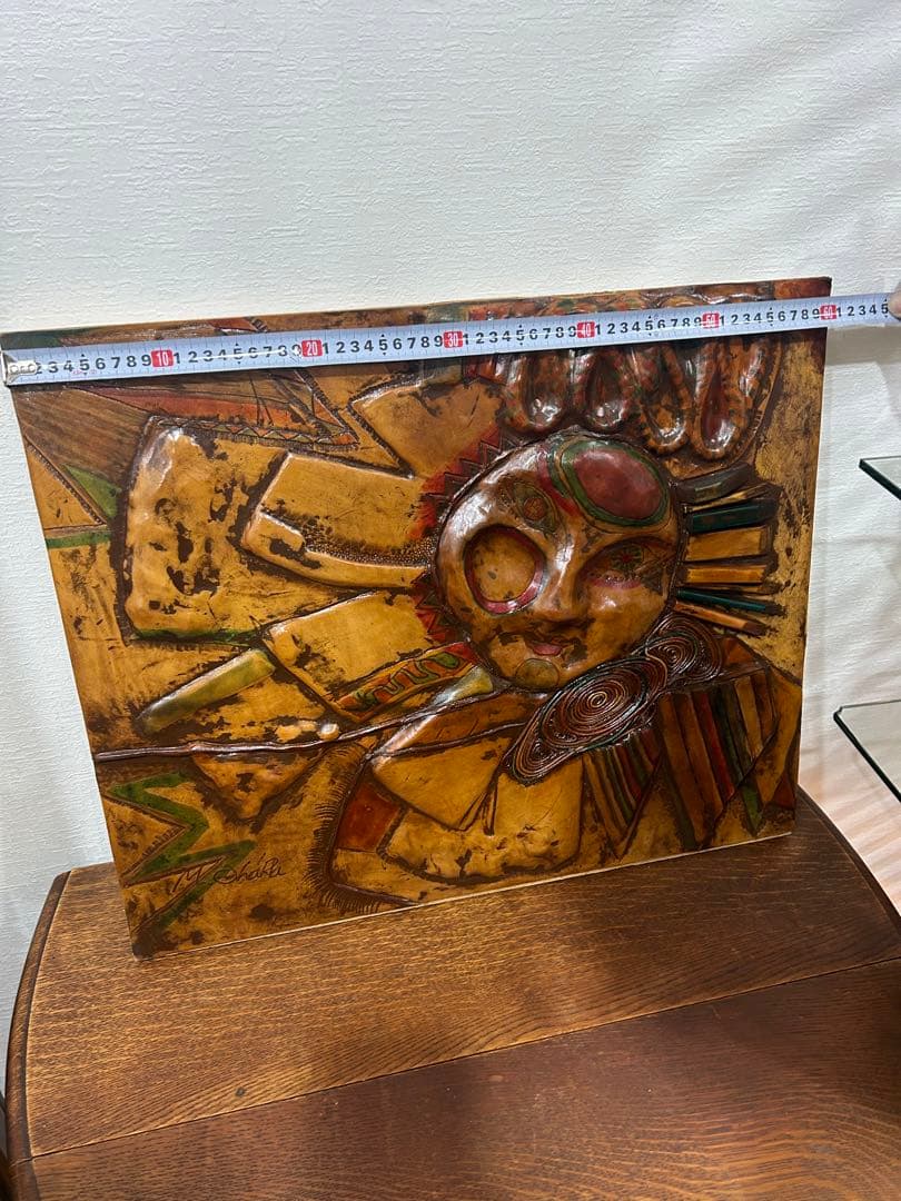 ヴィンテージ 革のレリーフアート M.Ohara サイン入り 壁掛けアート