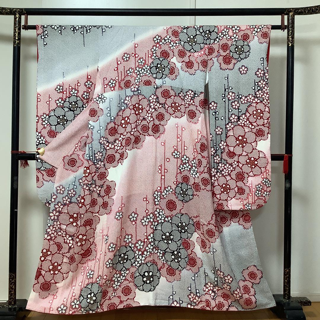 【惣次郎】小さめサイズ！やまと謹製！正絹振袖・長襦袢セット〜鹿子柄地に梅〜