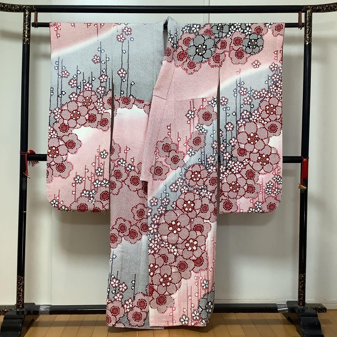 【惣次郎】小さめサイズ！やまと謹製！正絹振袖・長襦袢セット〜鹿子柄地に梅〜