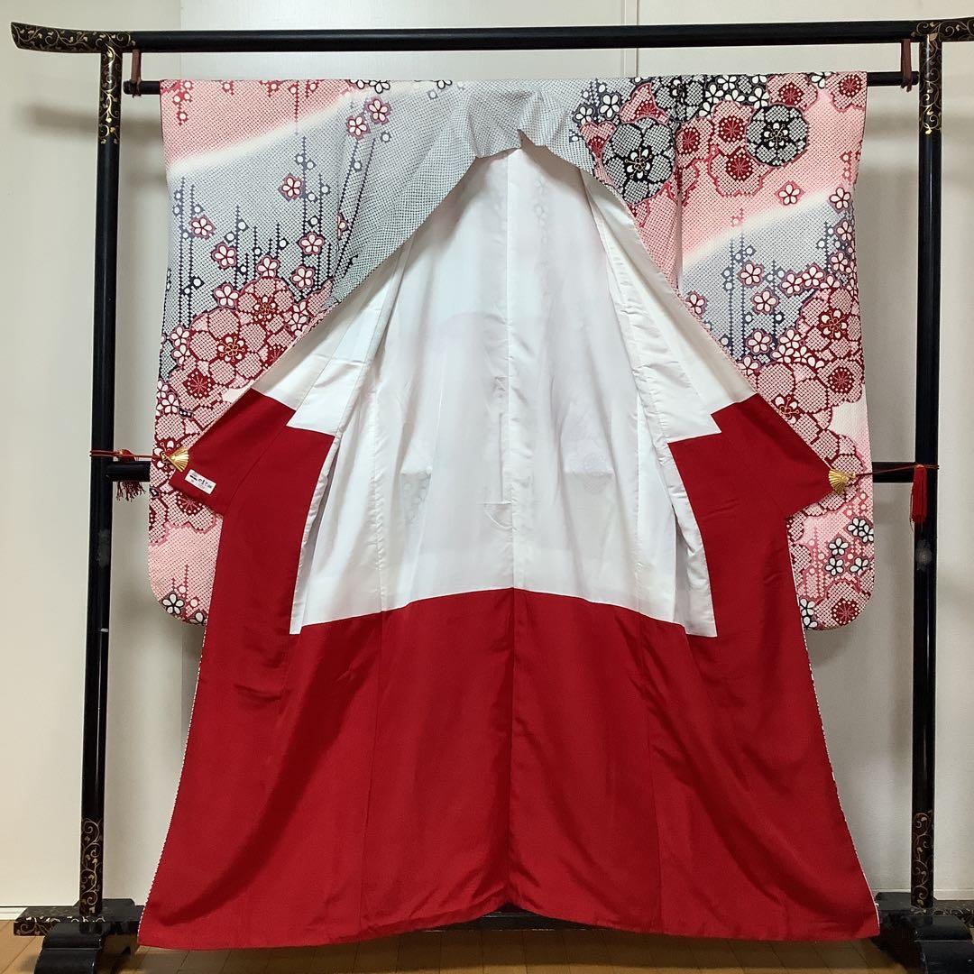 【惣次郎】小さめサイズ！やまと謹製！正絹振袖・長襦袢セット〜鹿子柄地に梅〜