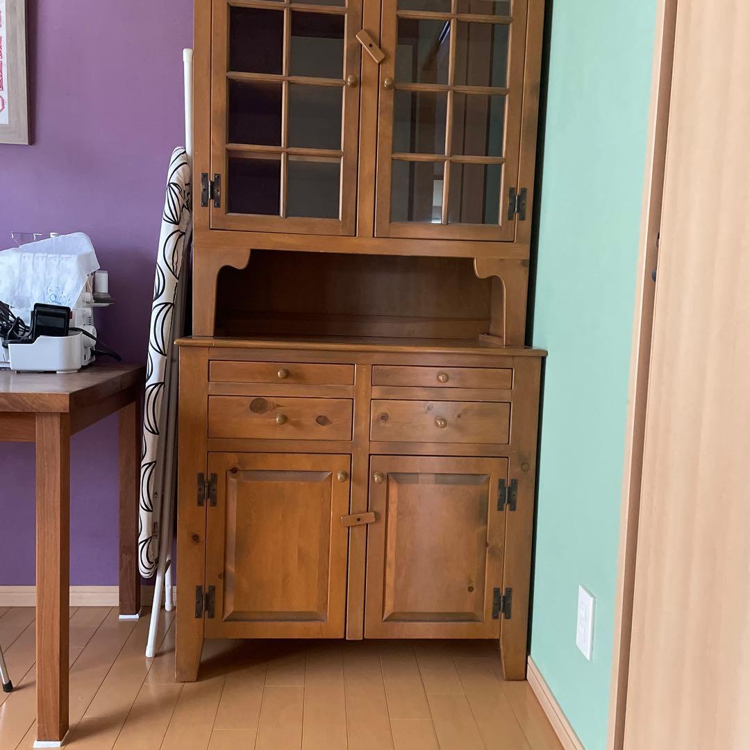 アンファン　食器棚 木製ガラス扉付きキャビネット