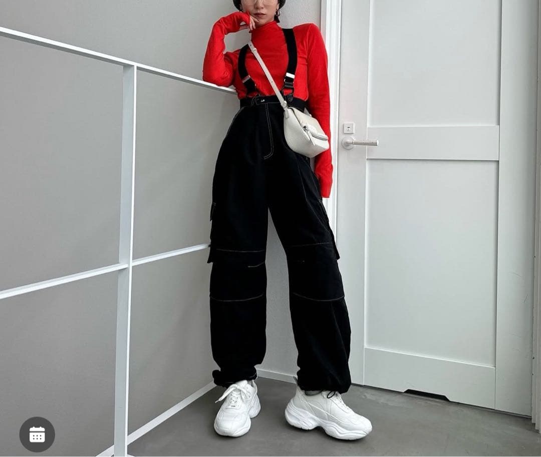 cft. ステッチサスペンダーカーゴパンツ ブラック