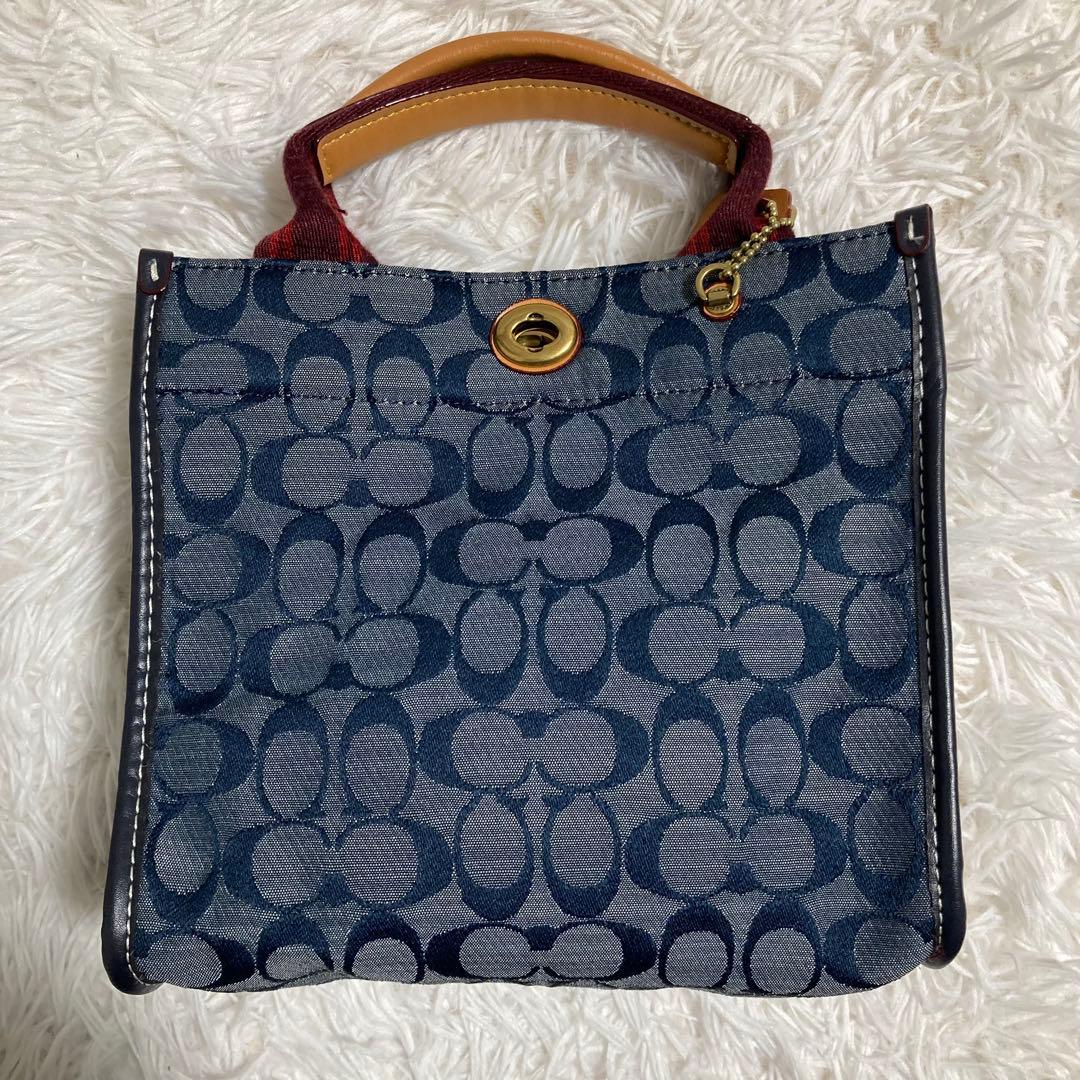 極美品　現行　コーチ　ショルダーバッグ　トート　22　シグネチャー　シャンブレー