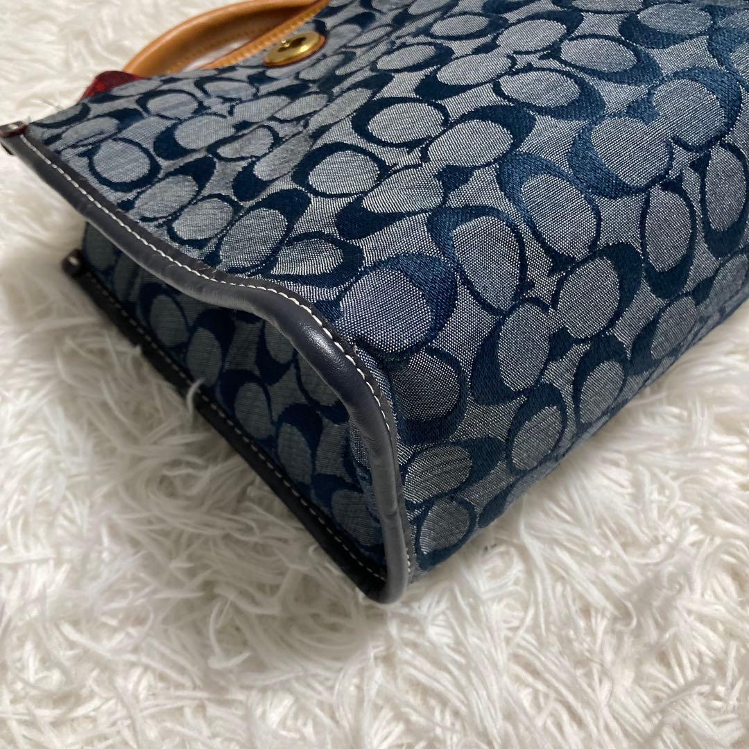 極美品　現行　コーチ　ショルダーバッグ　トート　22　シグネチャー　シャンブレー