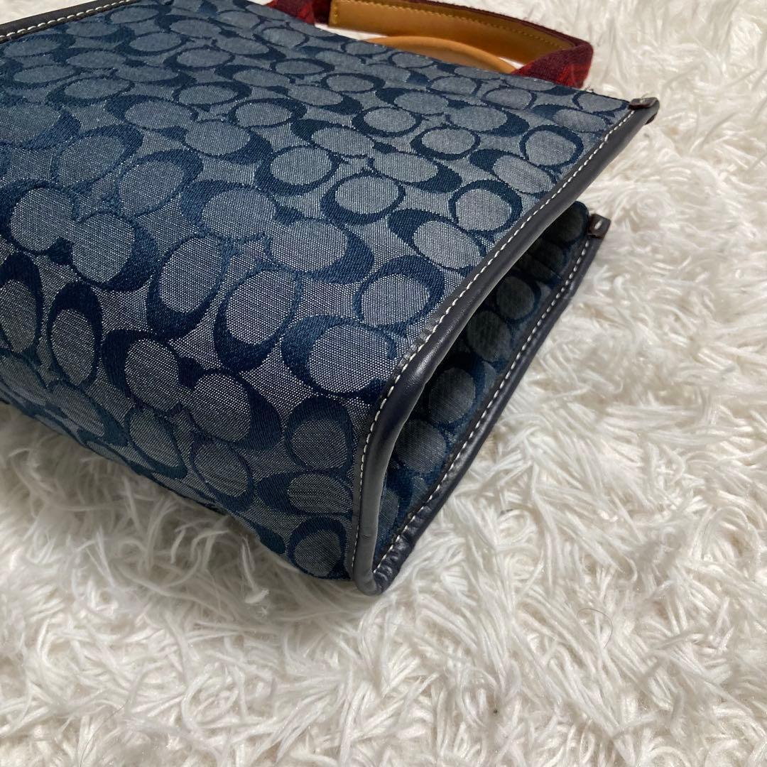 極美品　現行　コーチ　ショルダーバッグ　トート　22　シグネチャー　シャンブレー