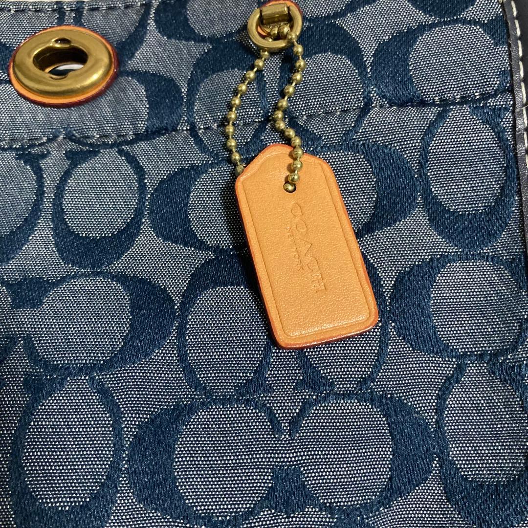 極美品　現行　コーチ　ショルダーバッグ　トート　22　シグネチャー　シャンブレー