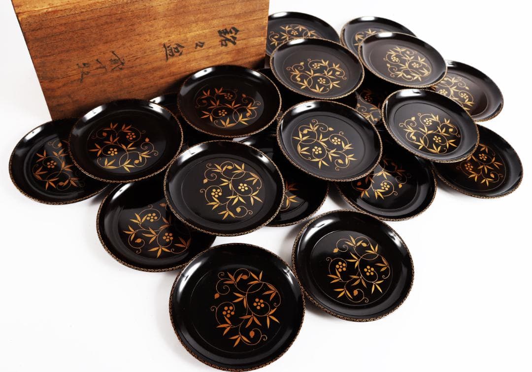 木地金蒔絵 銘々盆 花蒔絵 二十客 皿 茶道具