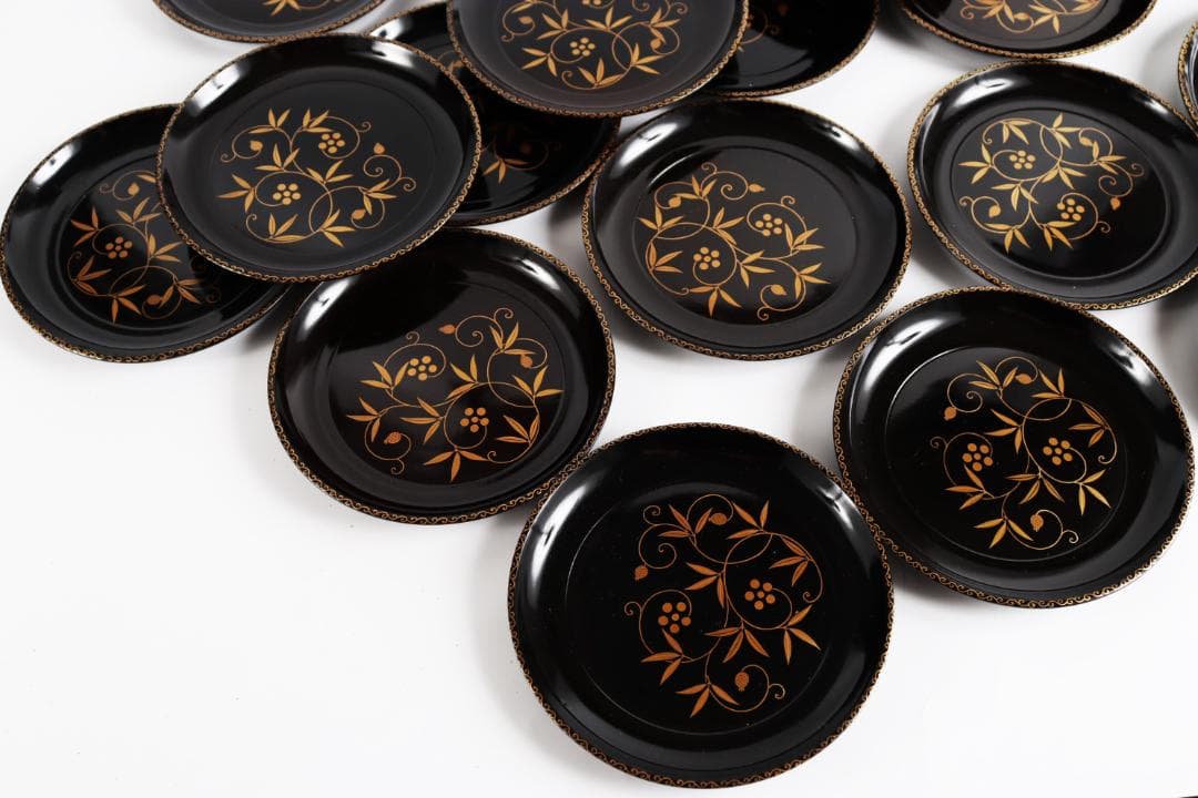 木地金蒔絵 銘々盆 花蒔絵 二十客 皿 茶道具