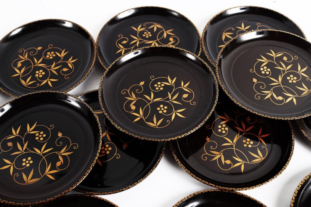 木地金蒔絵 銘々盆 花蒔絵 二十客 皿 茶道具