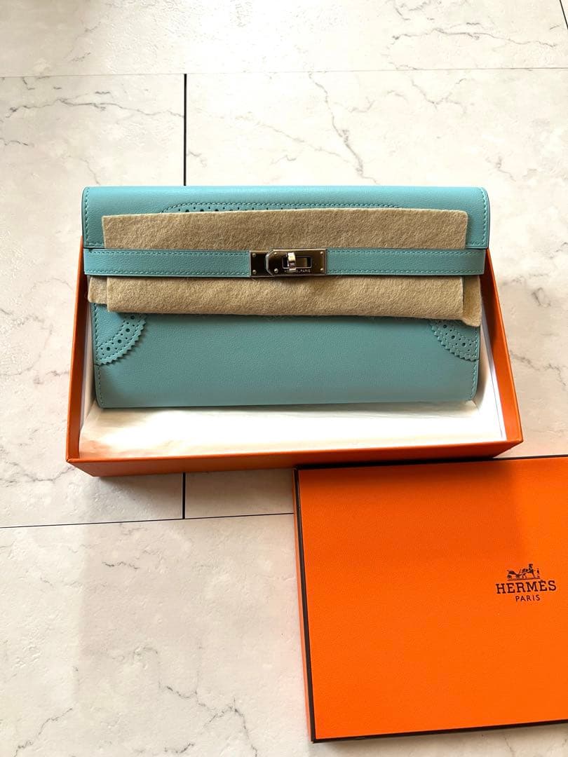エルメス　Hermes ケリーウォレット　ギリーズ　ブルーアトール