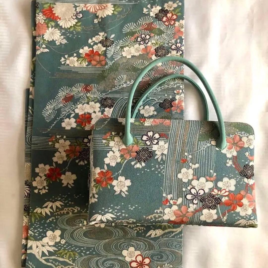 御所解　名古屋帯&利休バッグセット