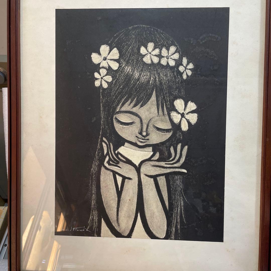 a*1様 Shun Takeda ？木版画　花飾り？QW4396