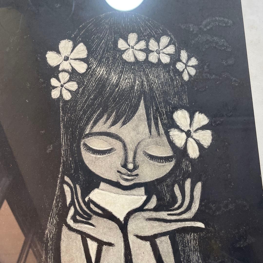 a*1様 Shun Takeda ？木版画　花飾り？QW4396