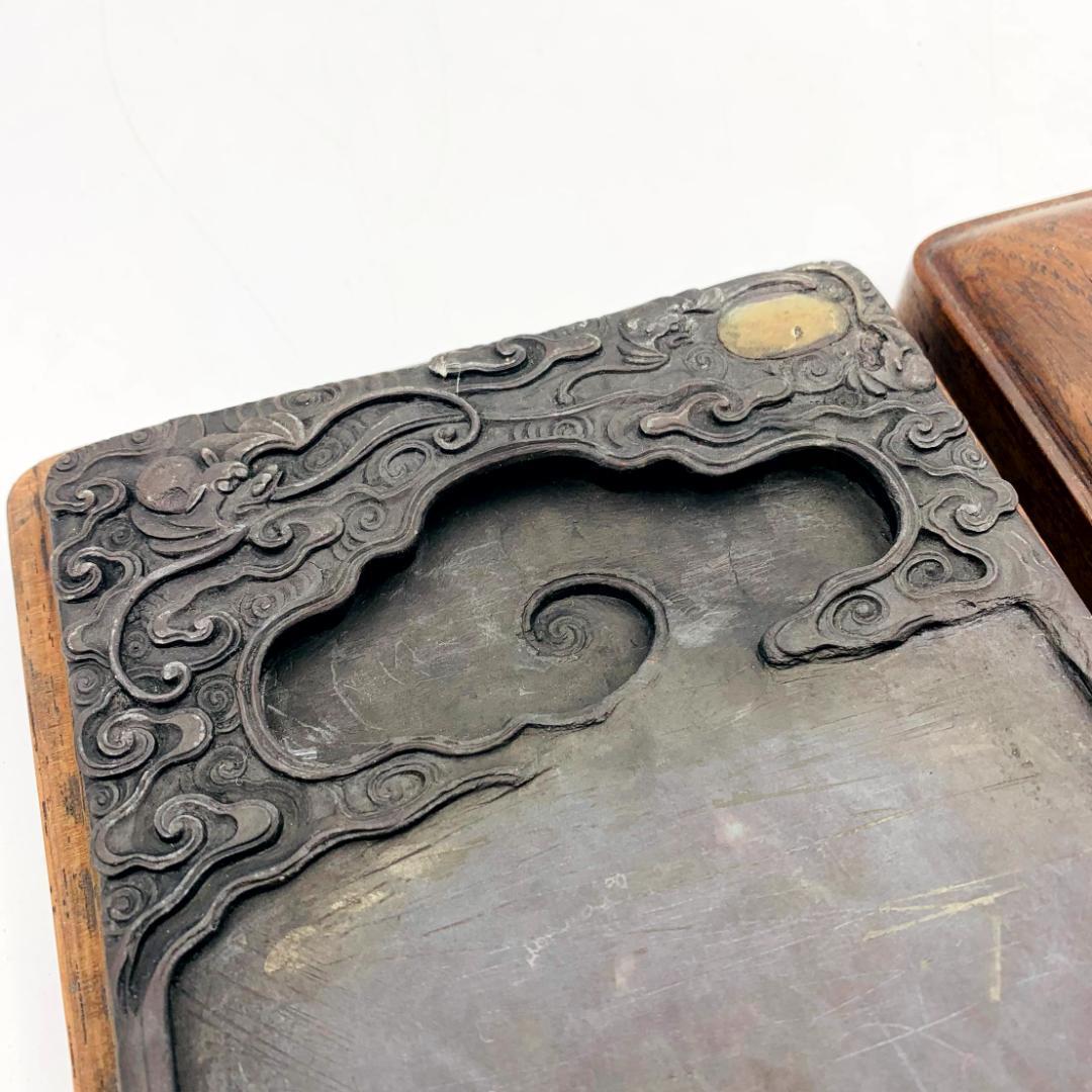 端渓硯 中国 彫刻 古硯 骨董品 木箱付き 書道