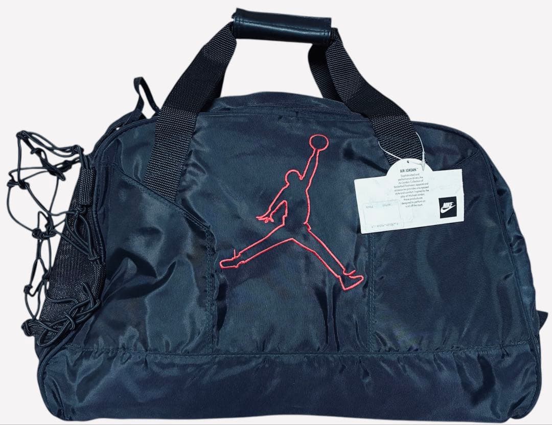 JORDAN NIKE 【90s未使用タグ付銀タグ】ボストンバッグ黒赤　刺繍ロゴ