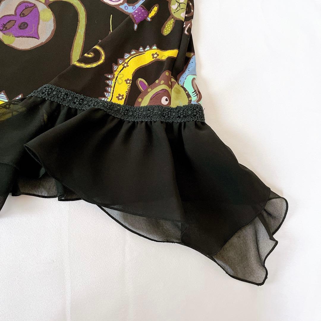 TOKUKO 裾フリル　アニマル柄ロングチュニック　9号