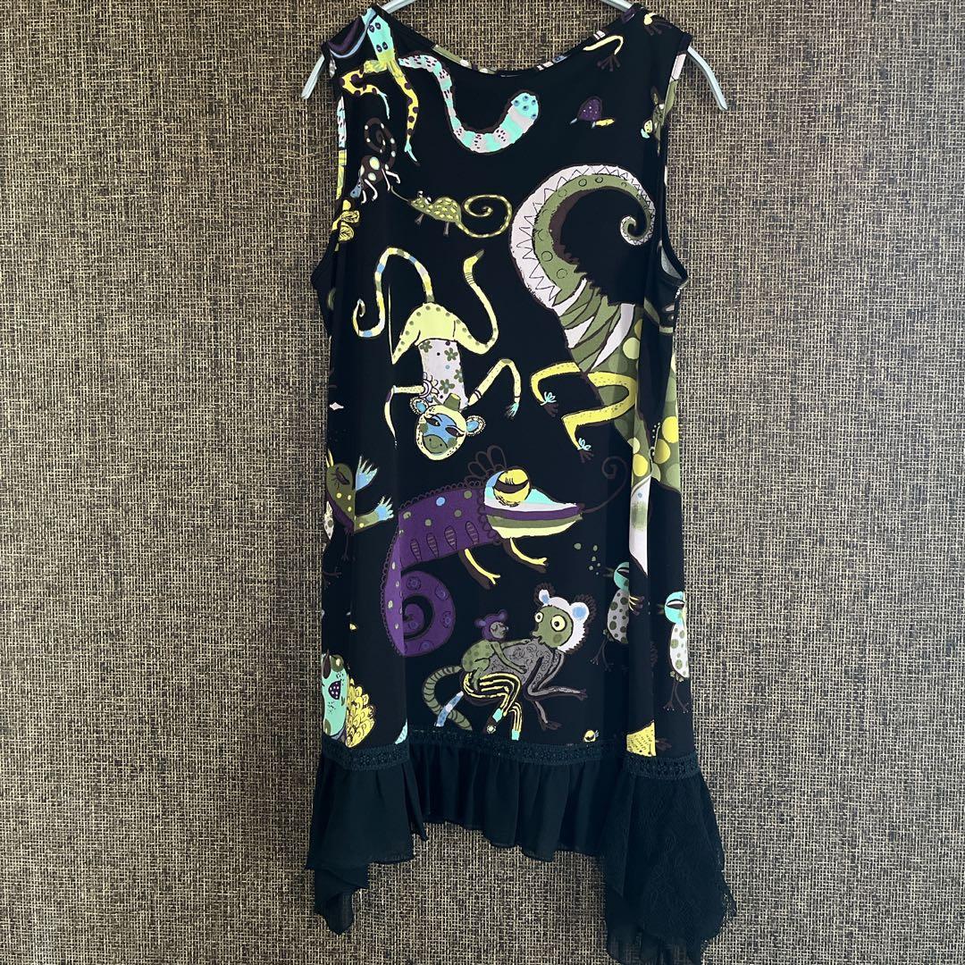 TOKUKO 裾フリル　アニマル柄ロングチュニック　9号