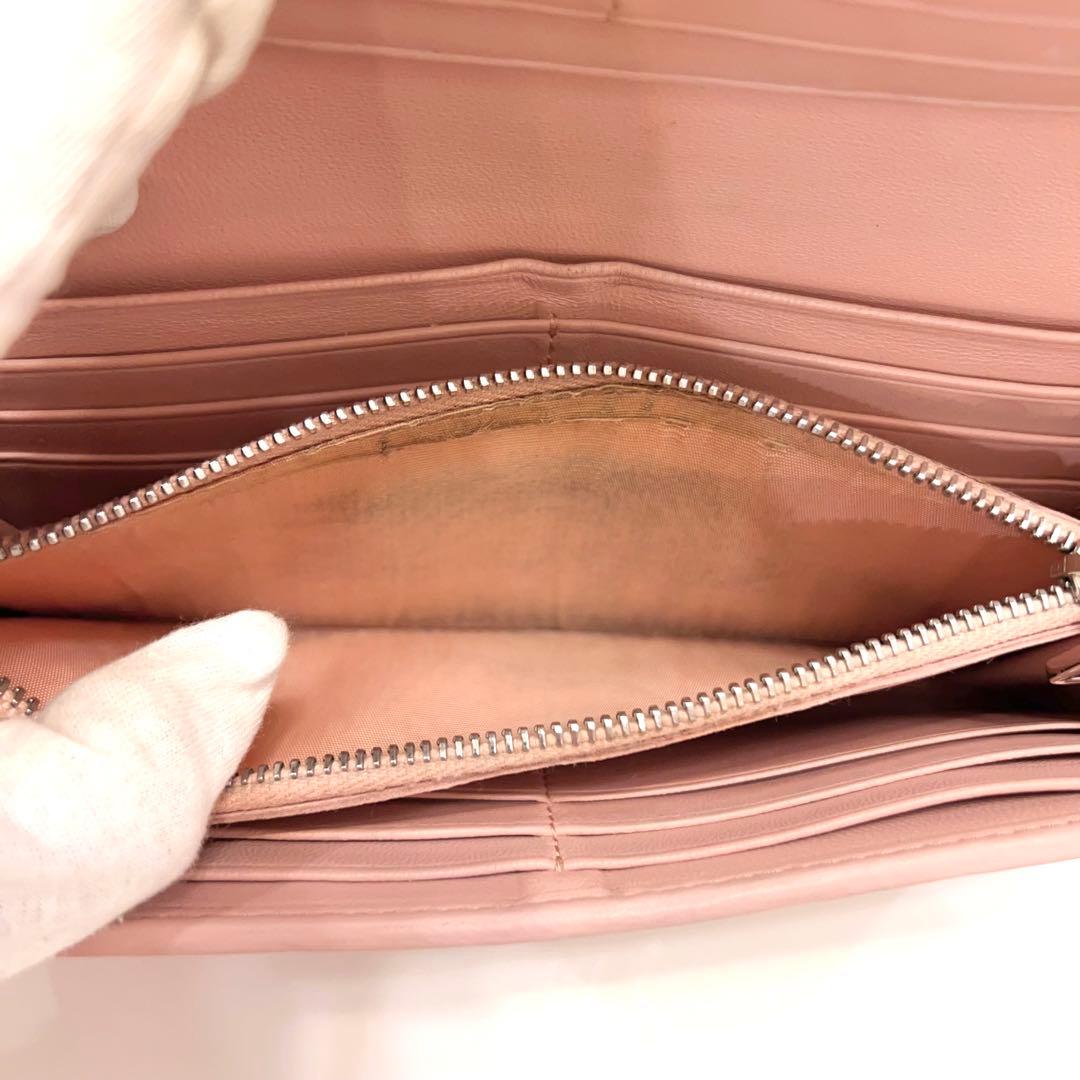 ミュウミュウ 長財布 マテラッセ ビジュー クリスタル ピンク レザー 大容量