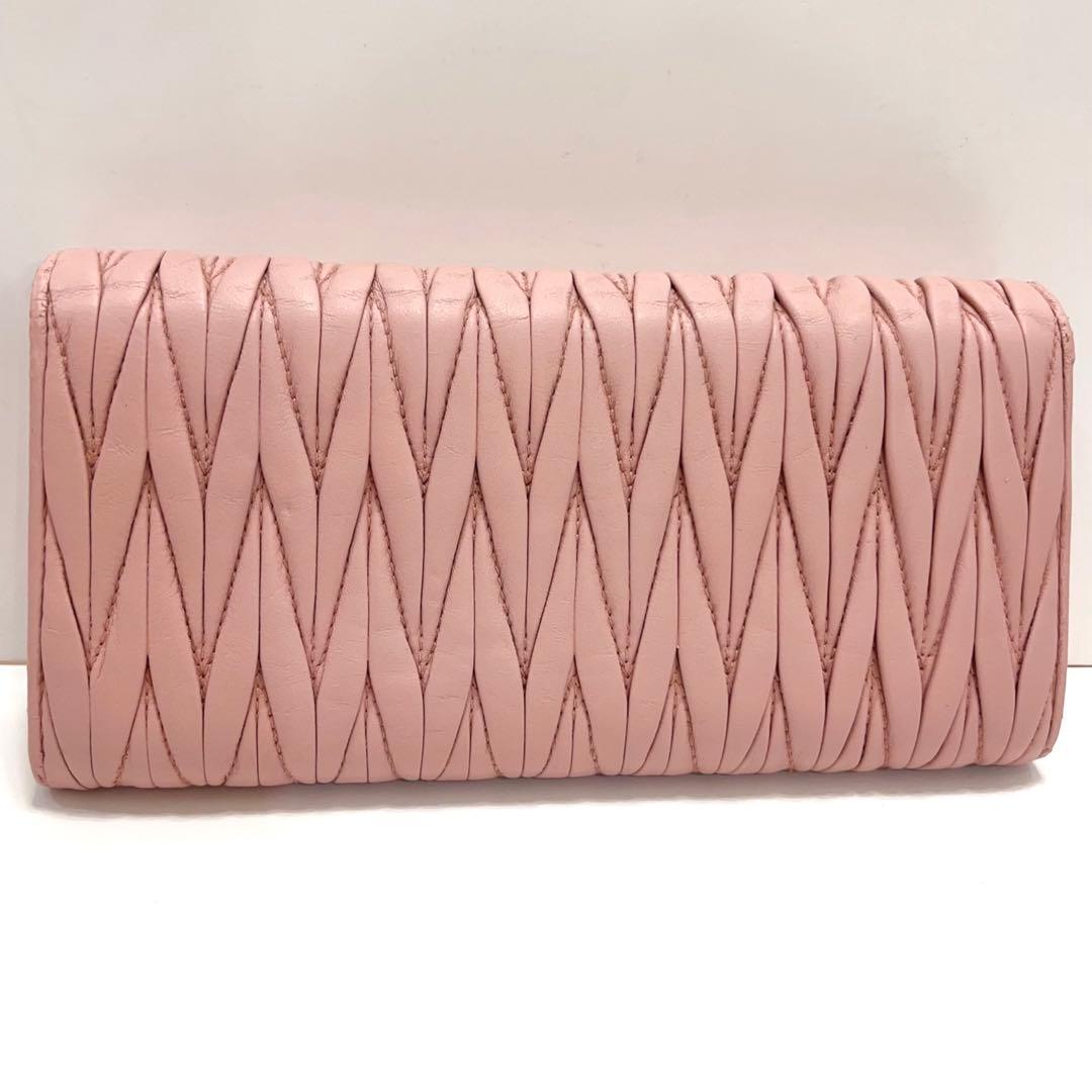 ミュウミュウ 長財布 マテラッセ ビジュー クリスタル ピンク レザー 大容量