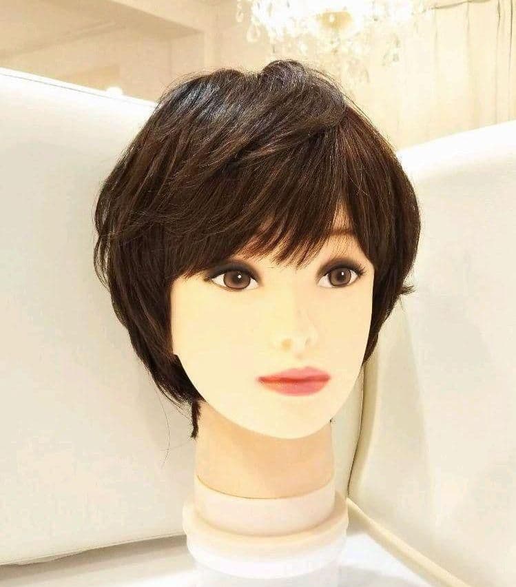人毛100%総手植え地肌つむじ✨天地真理❣️さら艶髪！ふんわり美人ショート✨