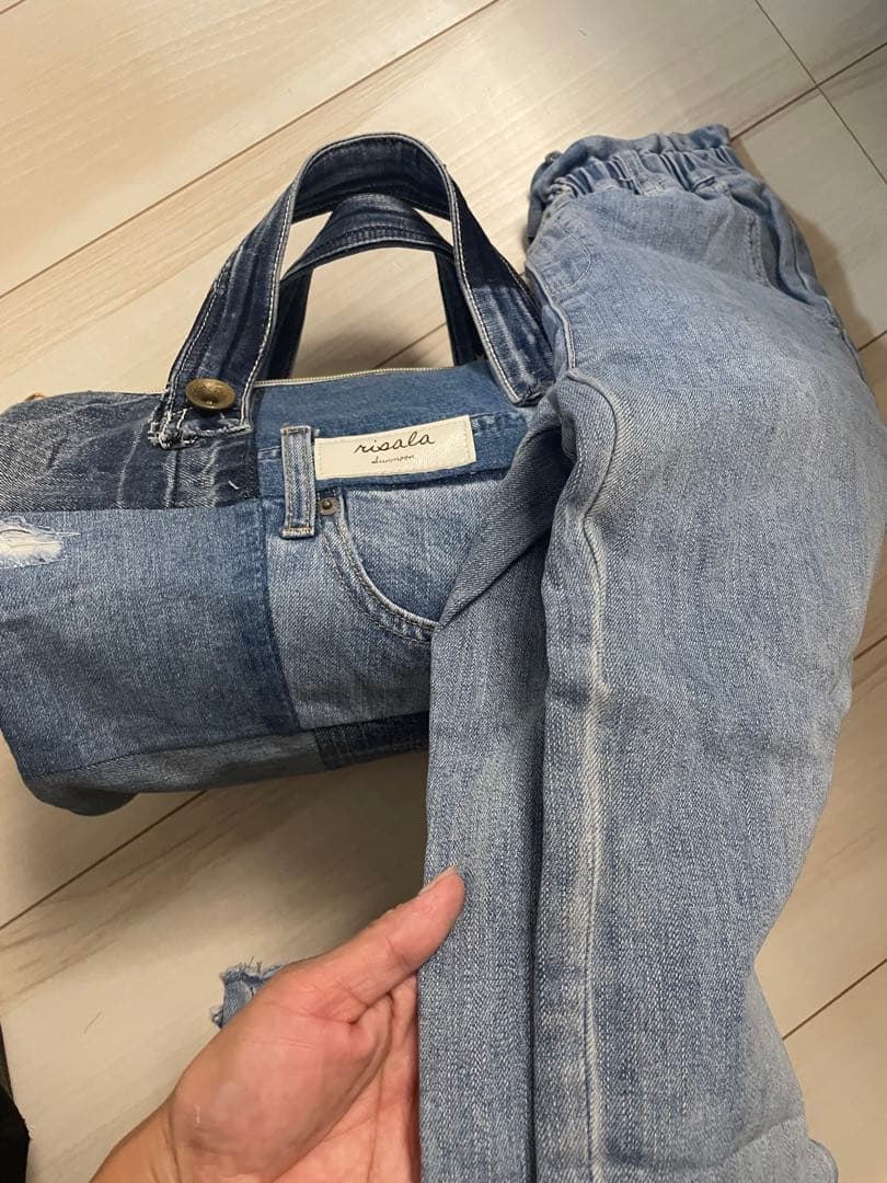 Azumさま専用 デニム リメイク ドラム型バッグ