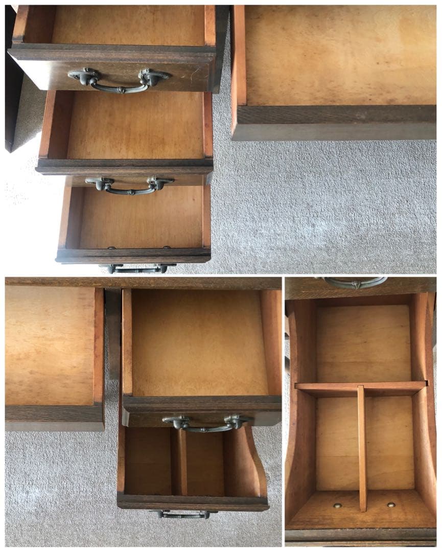 三面鏡 ドレッサー　鏡台　化粧台　ナラ材　天然木　ガラス天板　ヴィンテージ