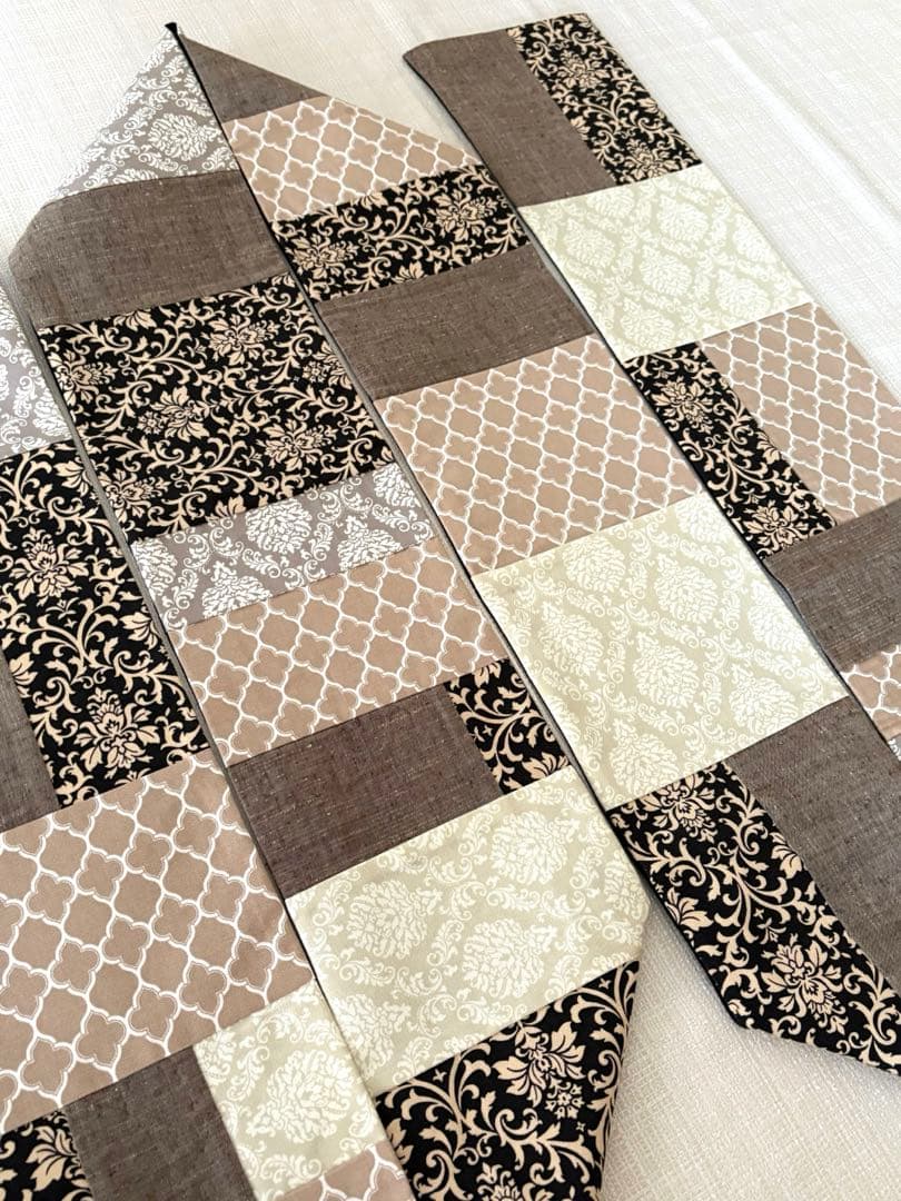半幅帯　パッチワーク　ダマスク　正絹ちりめん