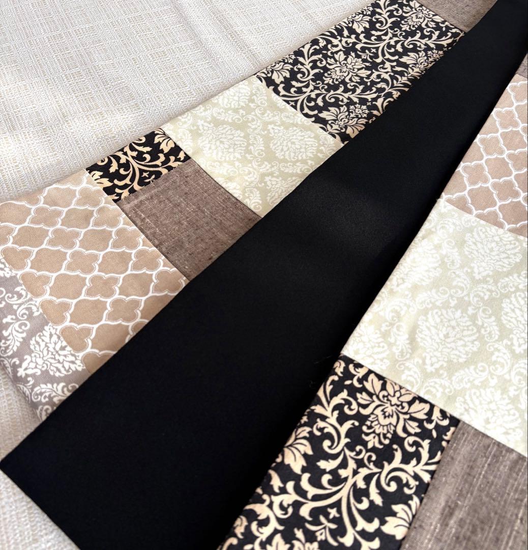半幅帯　パッチワーク　ダマスク　正絹ちりめん