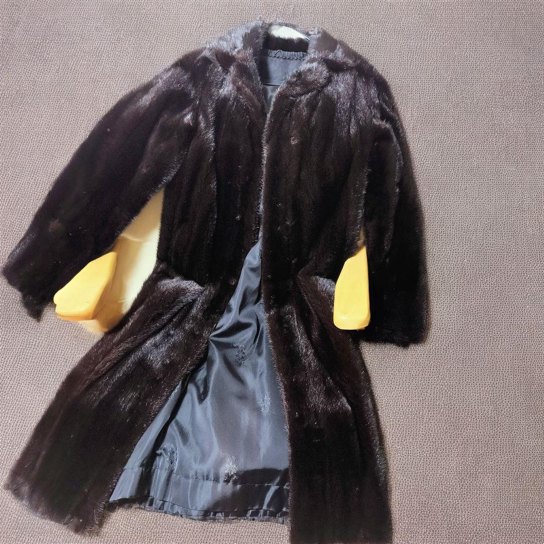 ロングコート　ミンク　毛皮　リアルファー　逆毛　Ｓ