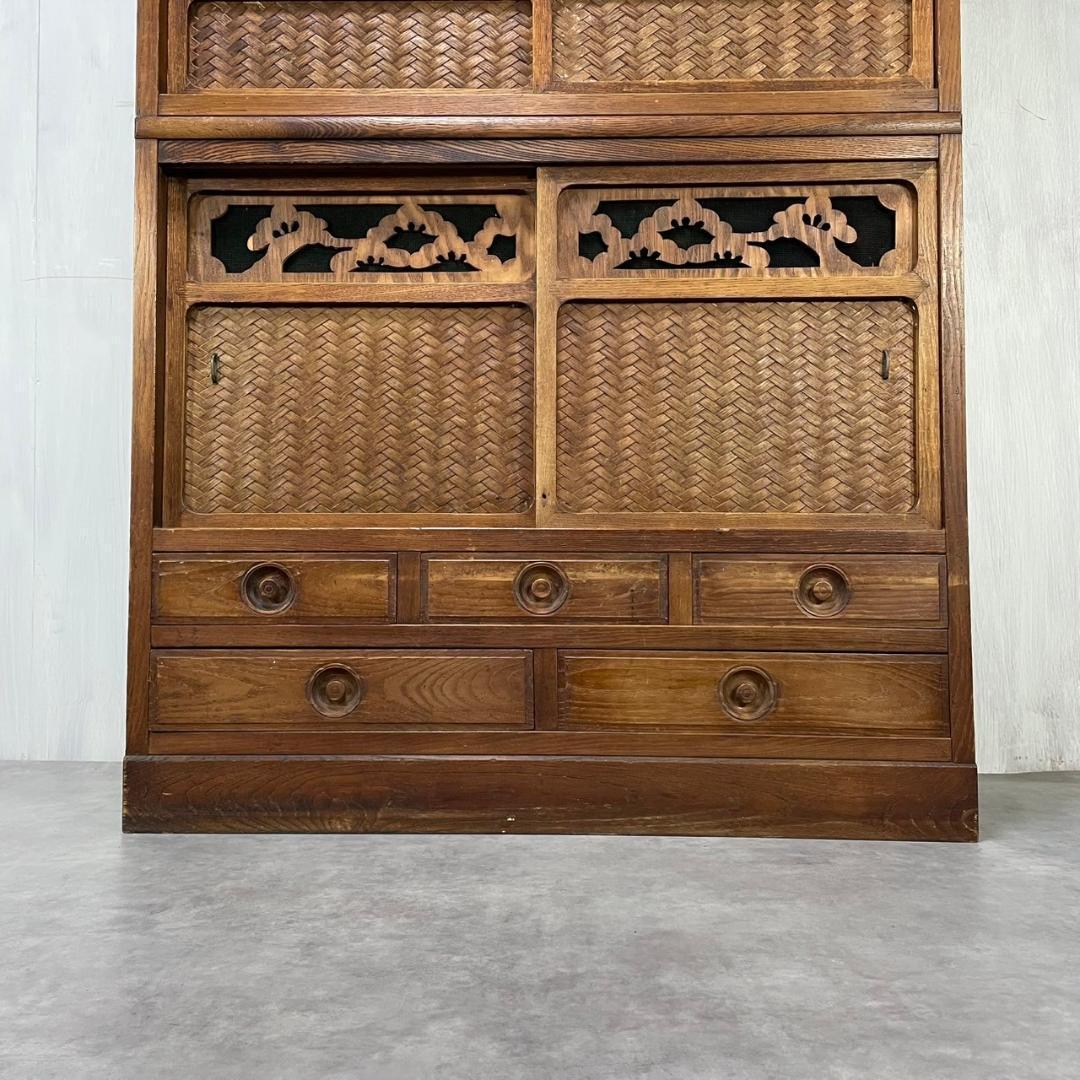 ヴィンテージ 昭和初期 ダイヤガラス 食器棚 水屋 収納 和家具 ビンテージ