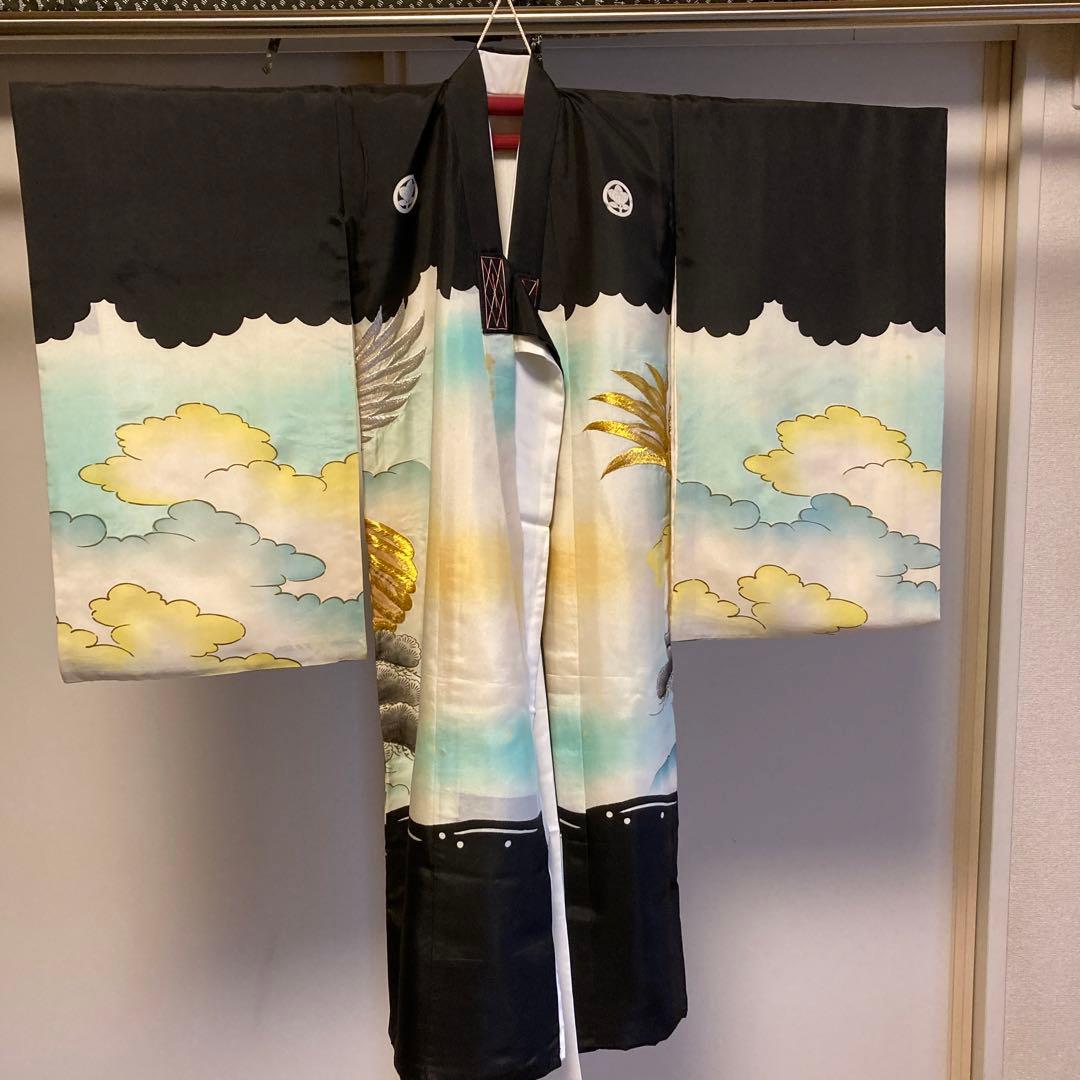 七五三　日本製　羽二重　宮参り　3点セット　5歳用　家紋あり