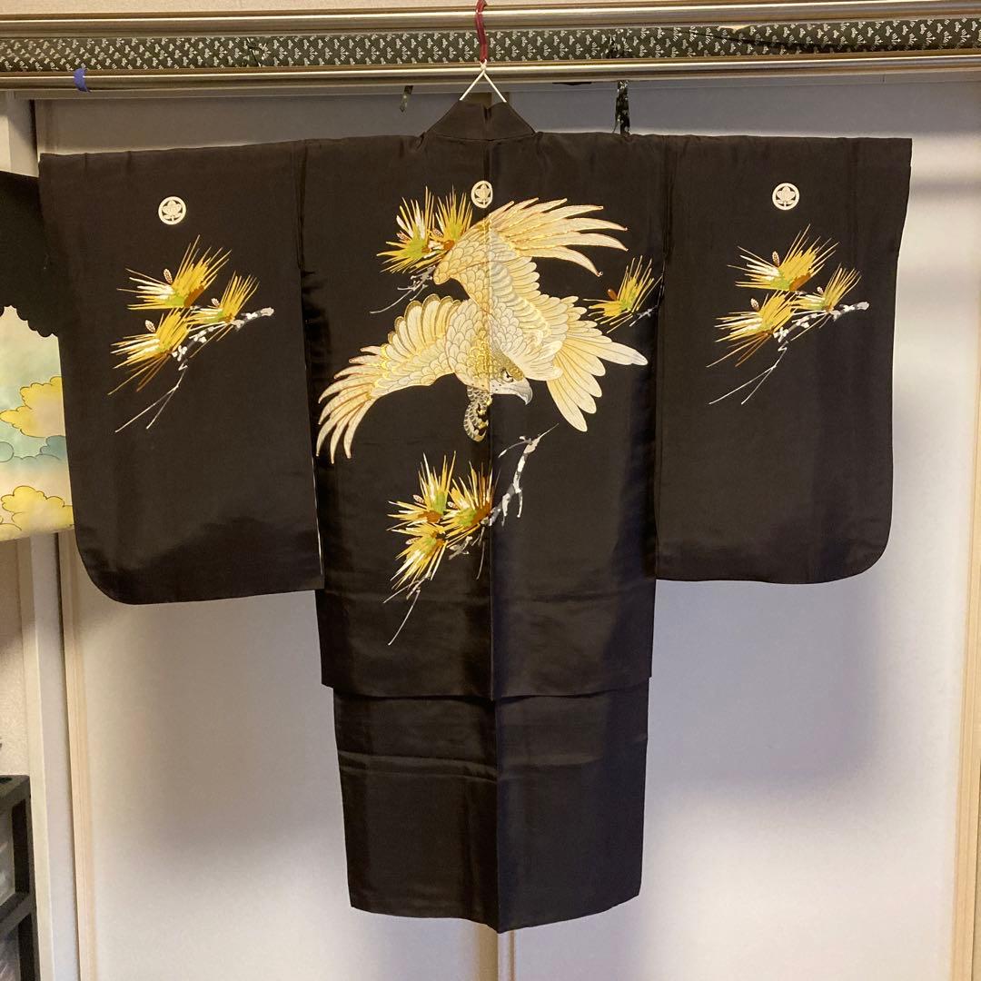 七五三　日本製　羽二重　宮参り　3点セット　5歳用　家紋あり