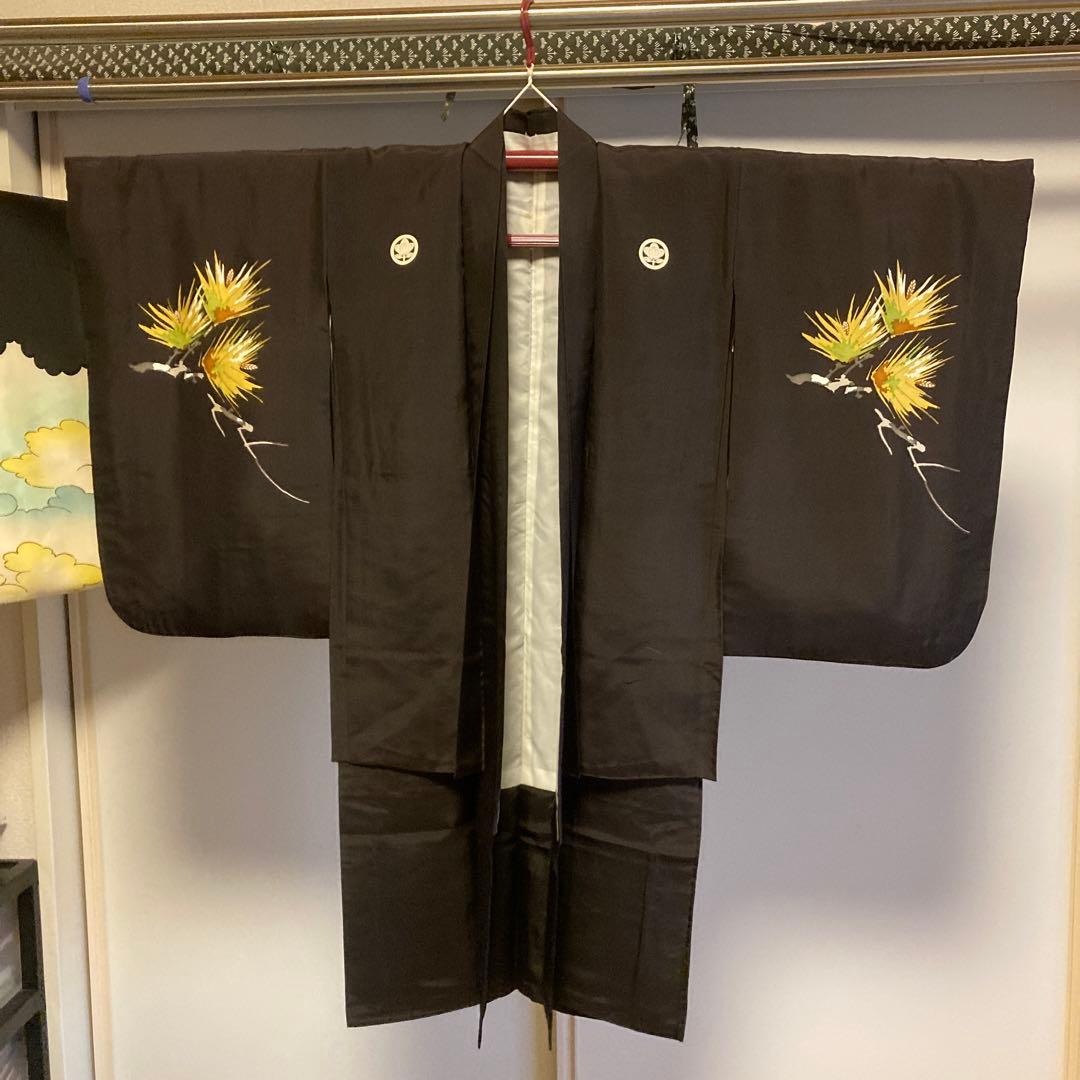 七五三　日本製　羽二重　宮参り　3点セット　5歳用　家紋あり