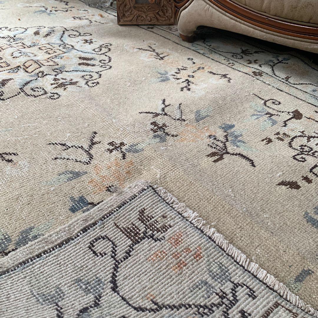 シノワズリ218×117 トルコヴィンテージラグ　ベージュ　オレンジ　トルコラグ