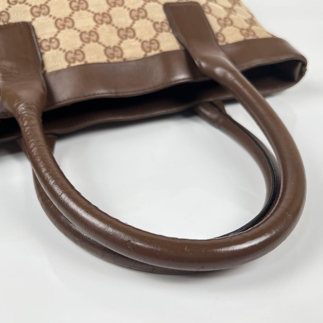 【美品】グッチ　トートバッグ　ハンドバッグ　GG柄　キャンバス　レザー　ブラウン