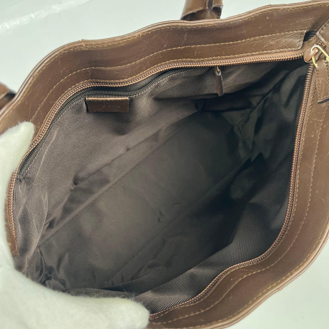 【美品】グッチ　トートバッグ　ハンドバッグ　GG柄　キャンバス　レザー　ブラウン