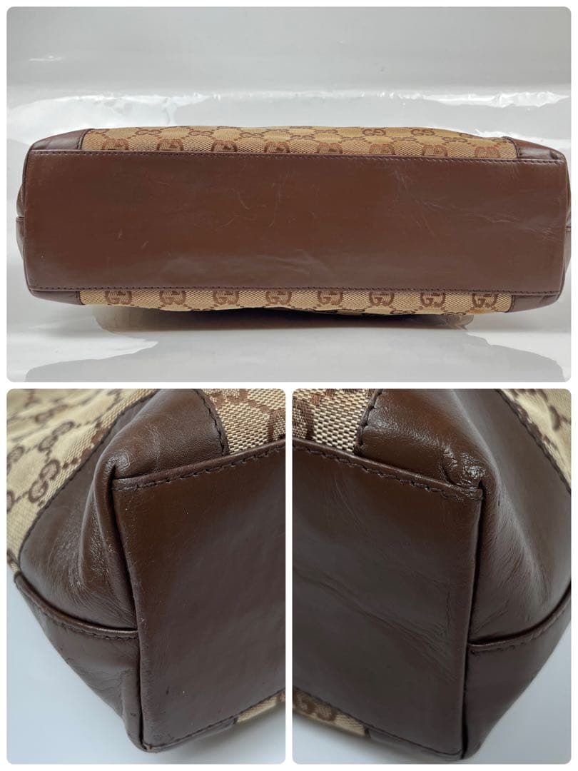 【美品】グッチ　トートバッグ　ハンドバッグ　GG柄　キャンバス　レザー　ブラウン