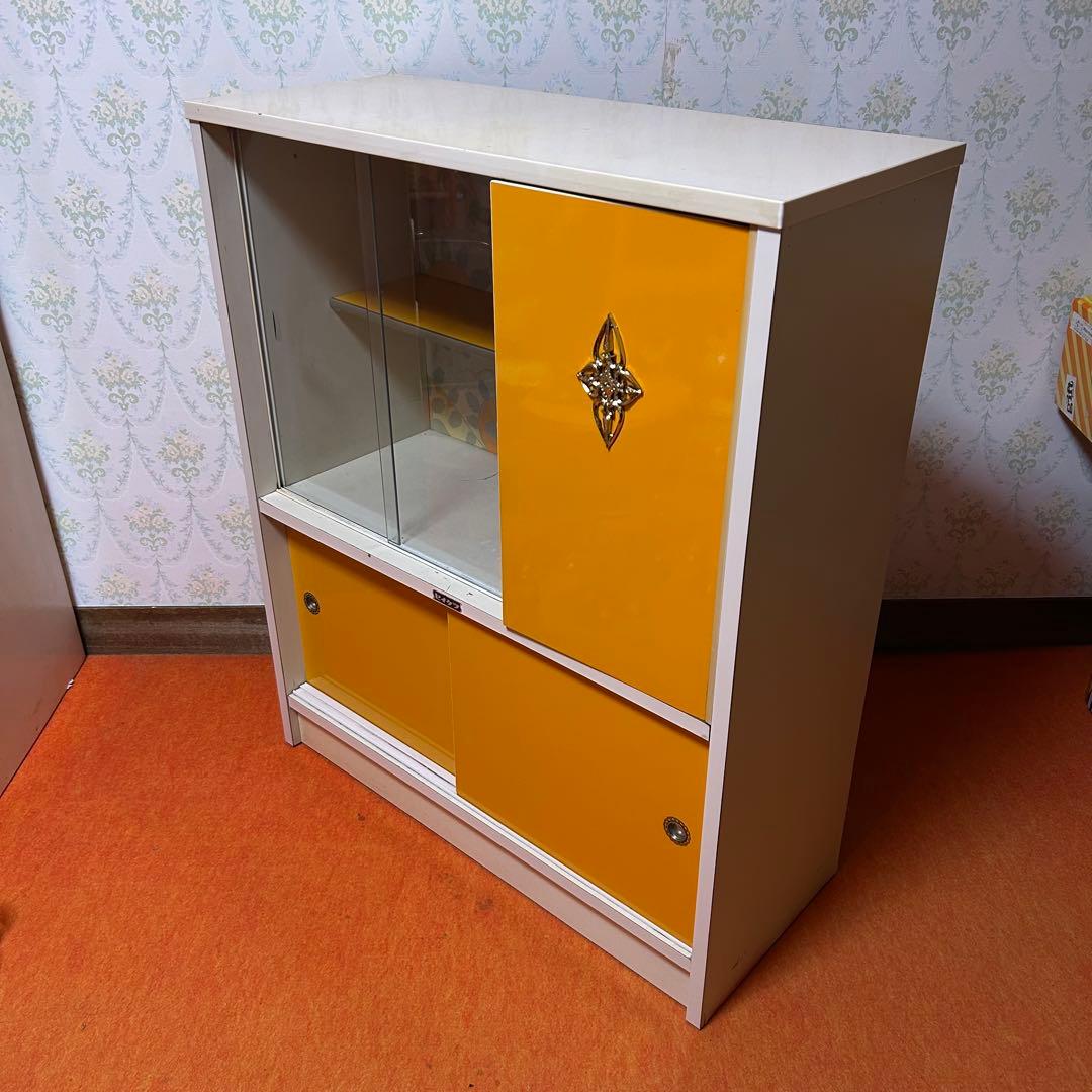 【新生活に】 昭和レトロ 食器棚 オレンジ