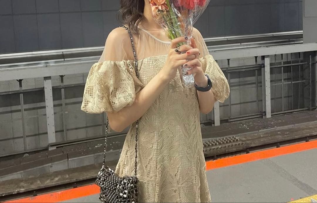 スーツ・フォーマル・ドレス Cotton race souffle sleeve dress LE'RURE