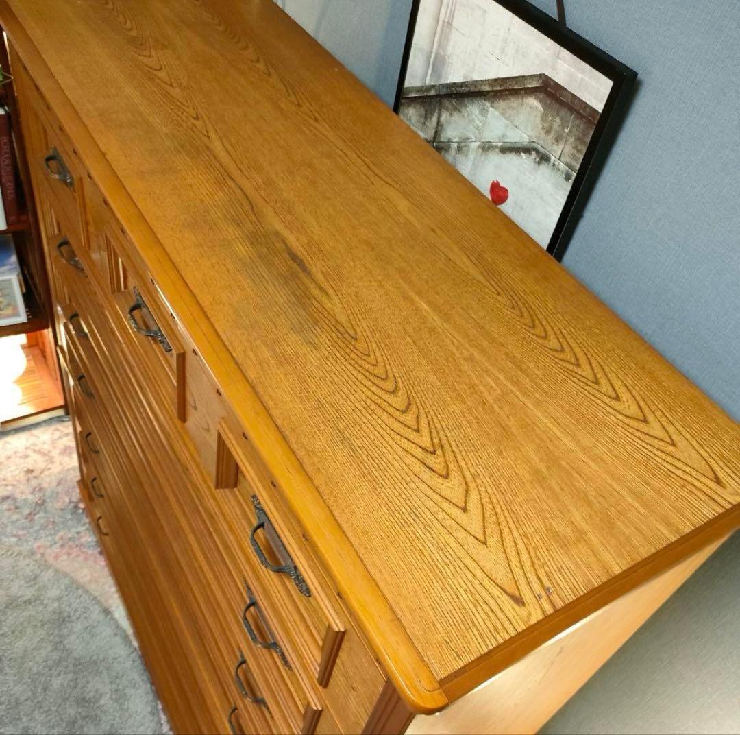 クラシックアンティーク高級ナラ材突板 洋服タンス 昭和レトロ 大容量チェスト