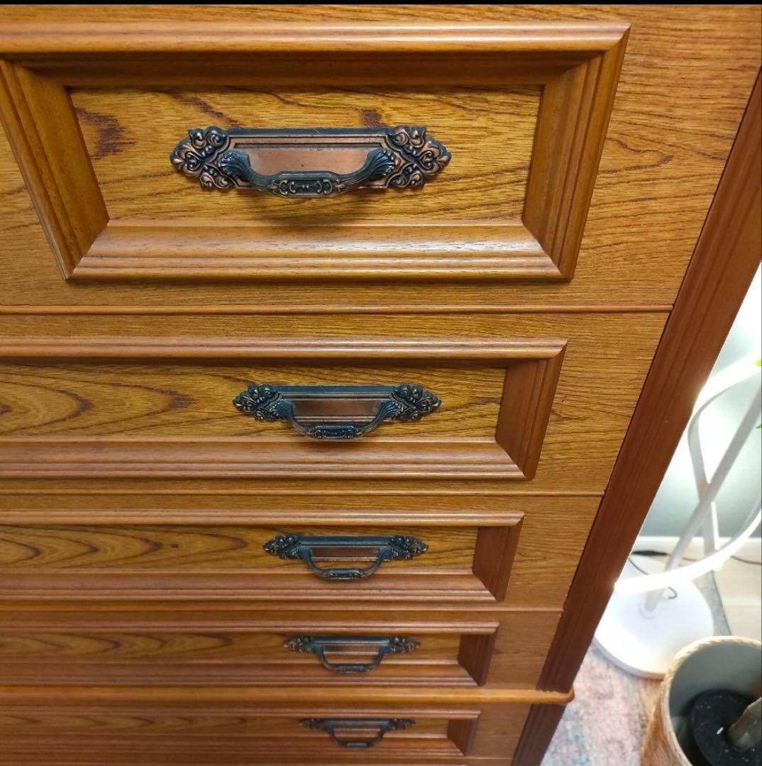 クラシックアンティーク高級ナラ材突板 洋服タンス 昭和レトロ 大容量チェスト