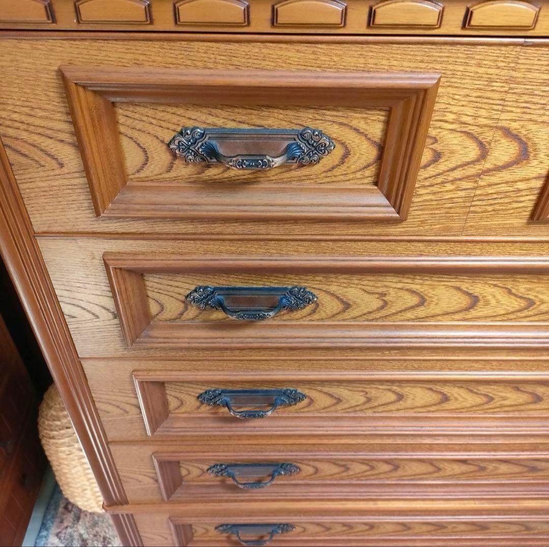 クラシックアンティーク高級ナラ材突板 洋服タンス 昭和レトロ 大容量チェスト