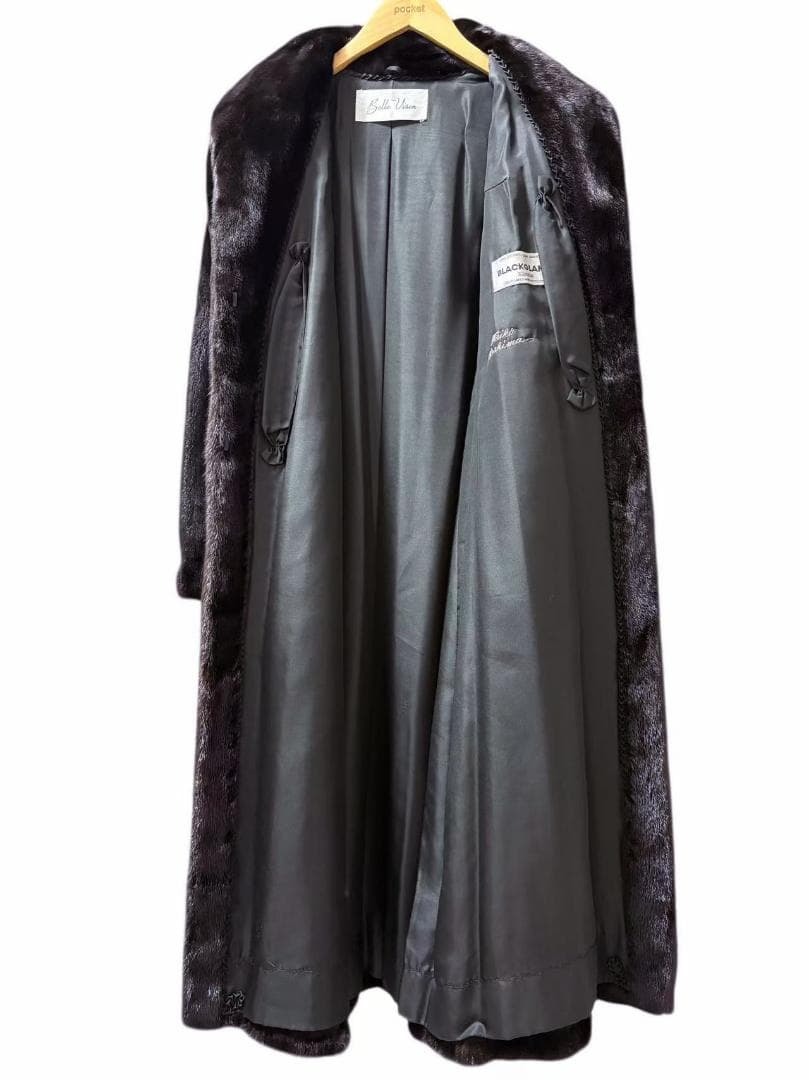 美品 BLACKGLAMA 高級毛皮 ロングコート ミンク 柔らか リアルファー