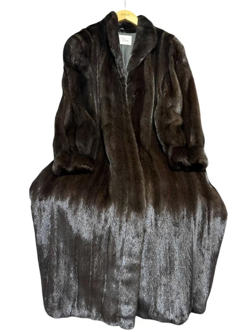 美品 BLACKGLAMA 高級毛皮 ロングコート ミンク 柔らか リアルファー