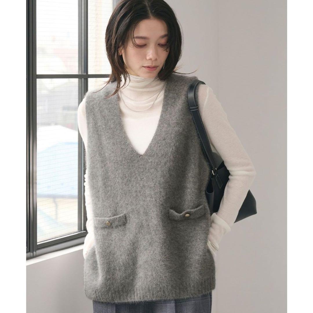 green label relaxing. ヘアリー ニット ベスト グレー