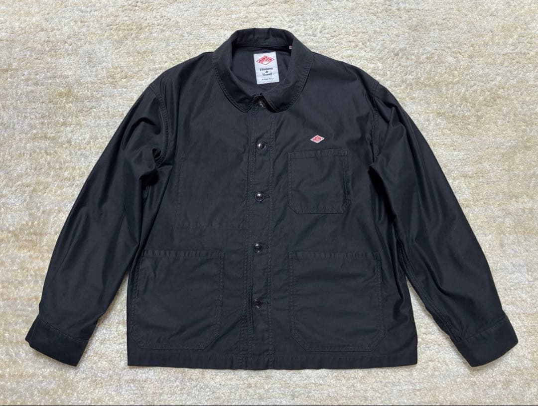 【美品】DANTON★モールスキンワイドカバーオールジャケット★黒★サイズ40