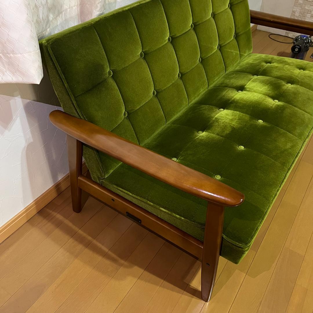 カリモク60 Kチェア 2シーター モケットグリーン ソファ 2人用