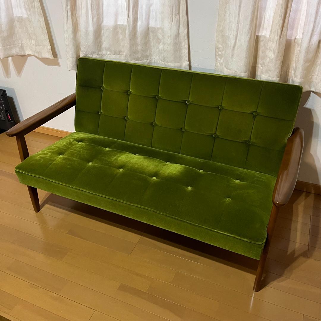 カリモク60 Kチェア 2シーター モケットグリーン ソファ 2人用