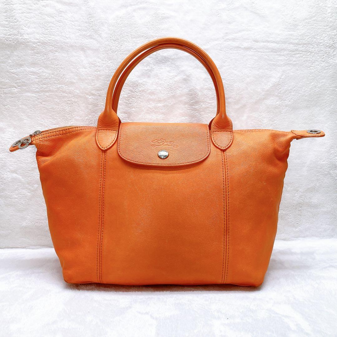 ✨美品✨ロンシャン ル プリアージュ オールレザー 2wayバッグ オレンジ