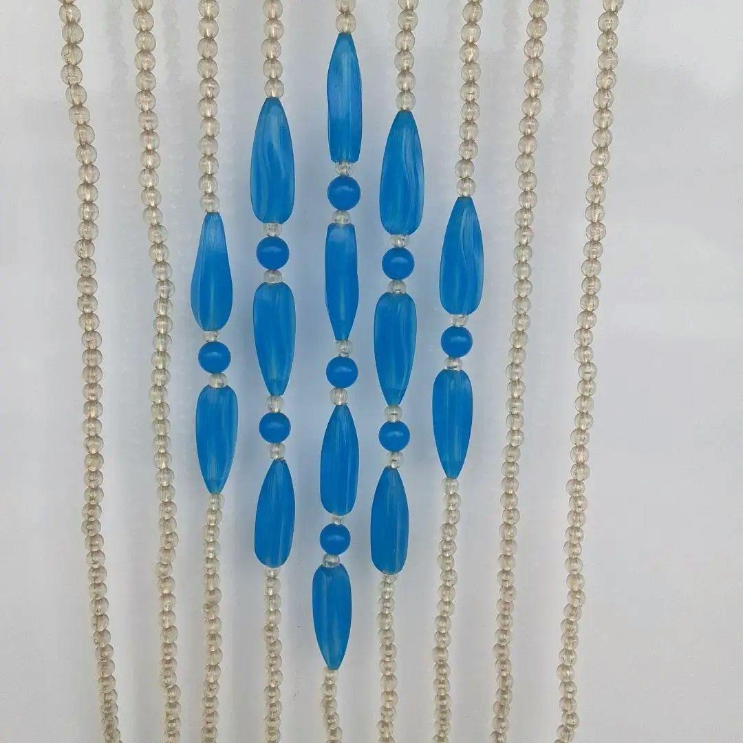 値下げ❗ ビーズ玉のれん クリア×ブルー 昭和レトロ